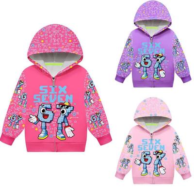 Girls Steal a Brainrot 67 Printed Casual Hooded Zipper Long Sleeves Jacket Coat