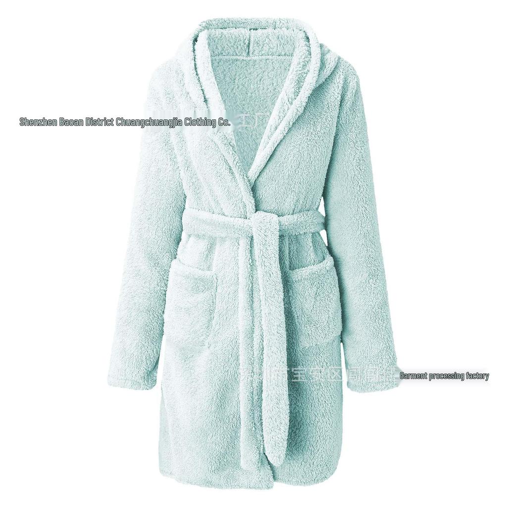 2024 Cozy European & American Autumn/Winter Hooded Fluffy Women's Pajamas and Warm Bathrobe