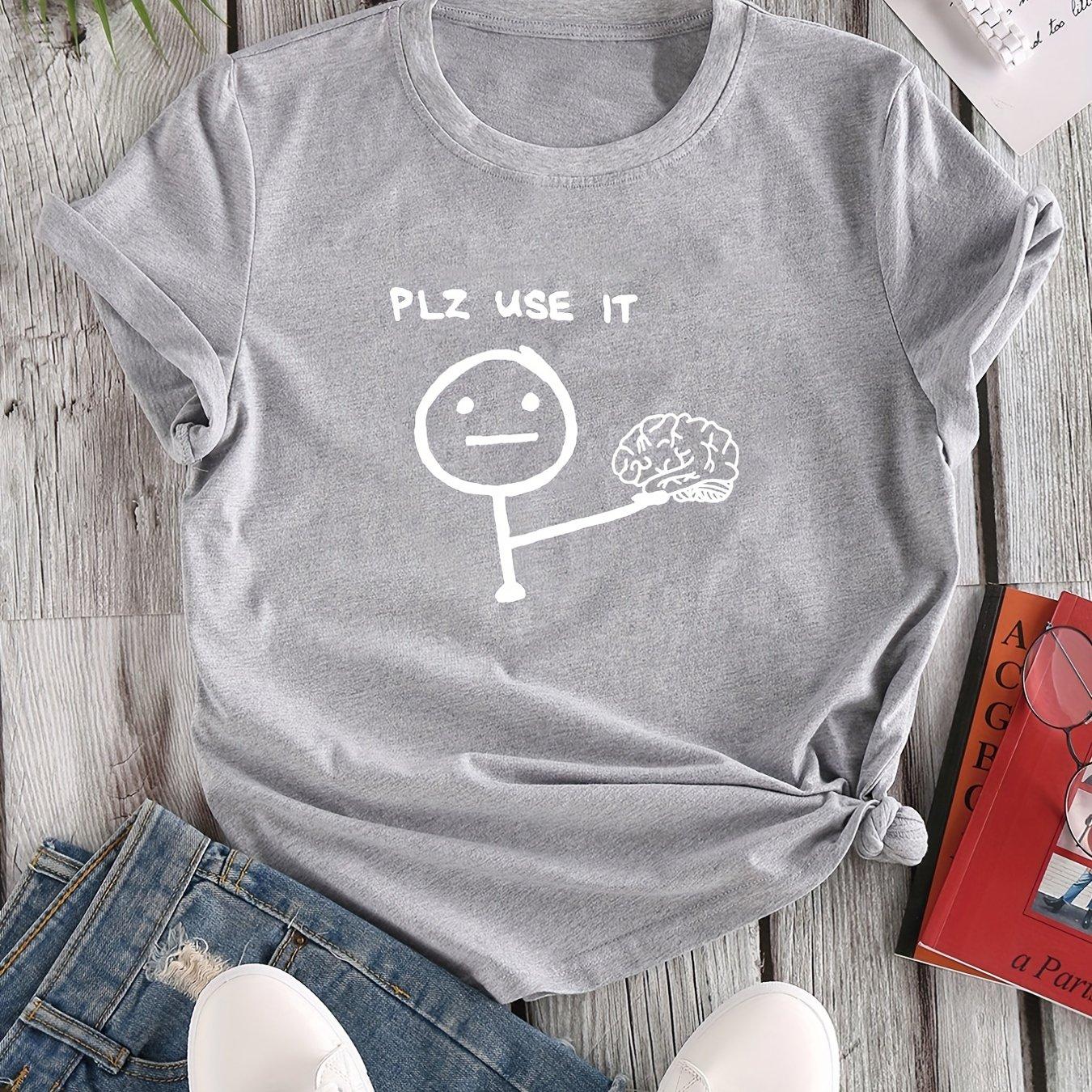 

Футболка с круглым вырезом и принтом в виде букв и фигурок, повседневная футболка с коротким рукавом для весны и лета, женская одежда 4XL