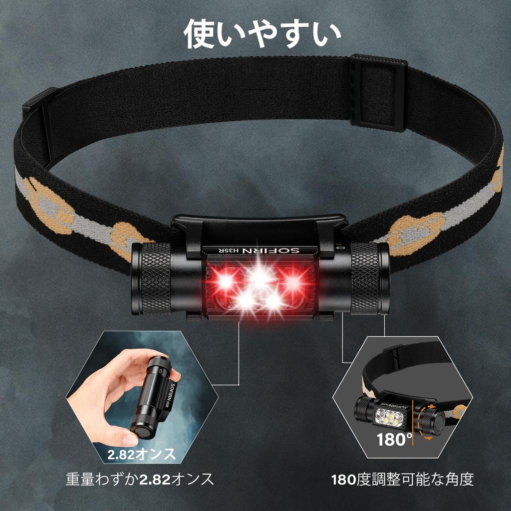 Sofirn H35R Rechargeable LED Lightweight Headlamp with 660nm Deep Red 1500 Lumens White IPX6 for and Camping Headlight, Ultra-Bright, Light, Light,