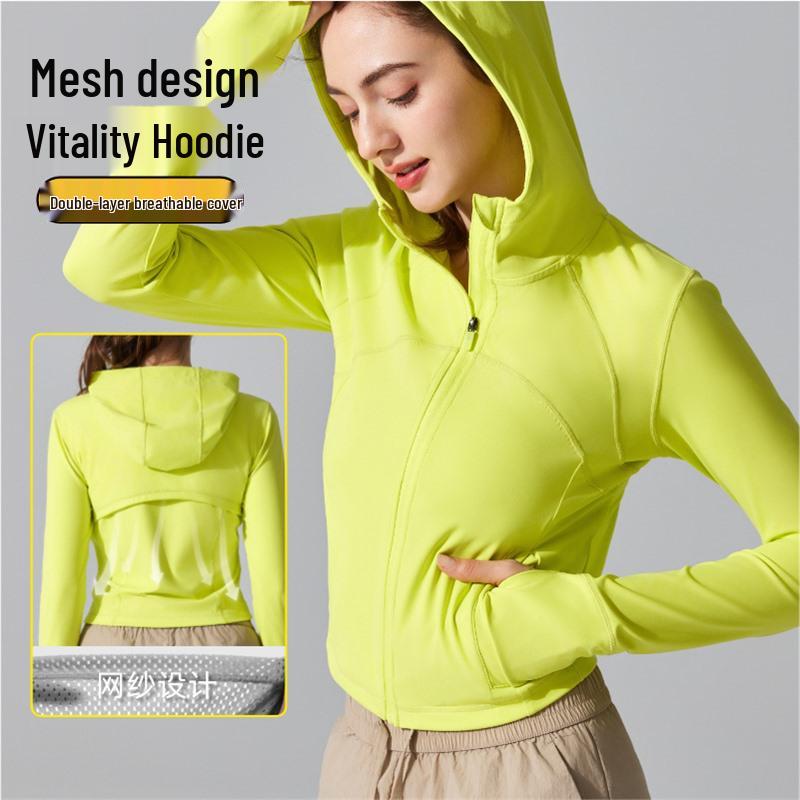 

Приталенная куртка для йоги с капюшоном и отверстиями для больших пальцев - Двусторонняя, ощущение обнаженности, застежка-молния, длинный рукав Small