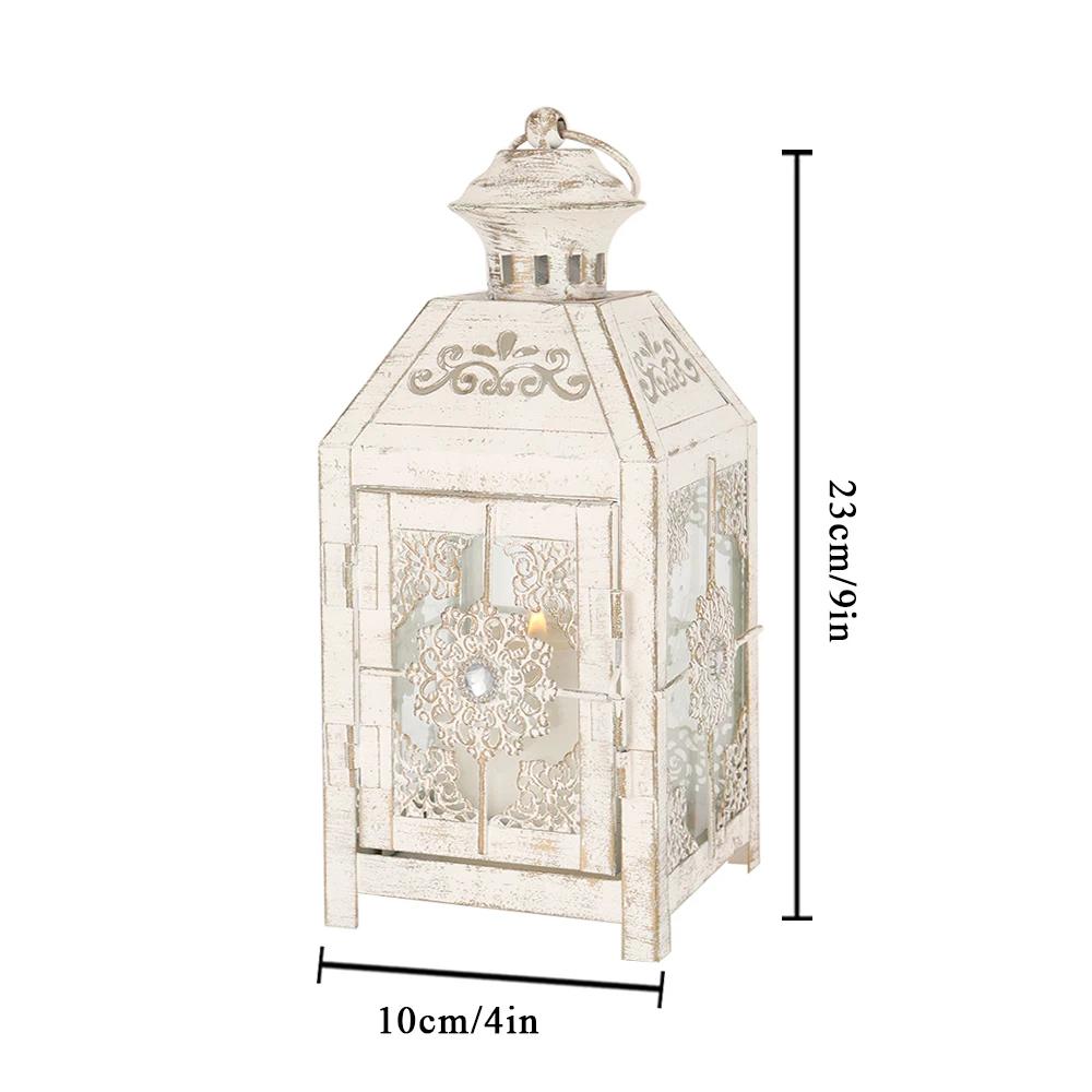 CDecorative Lantern 9.5" High Metal Candle Lantern Vintage Style Hanging Lantern (White with Gold Brush)