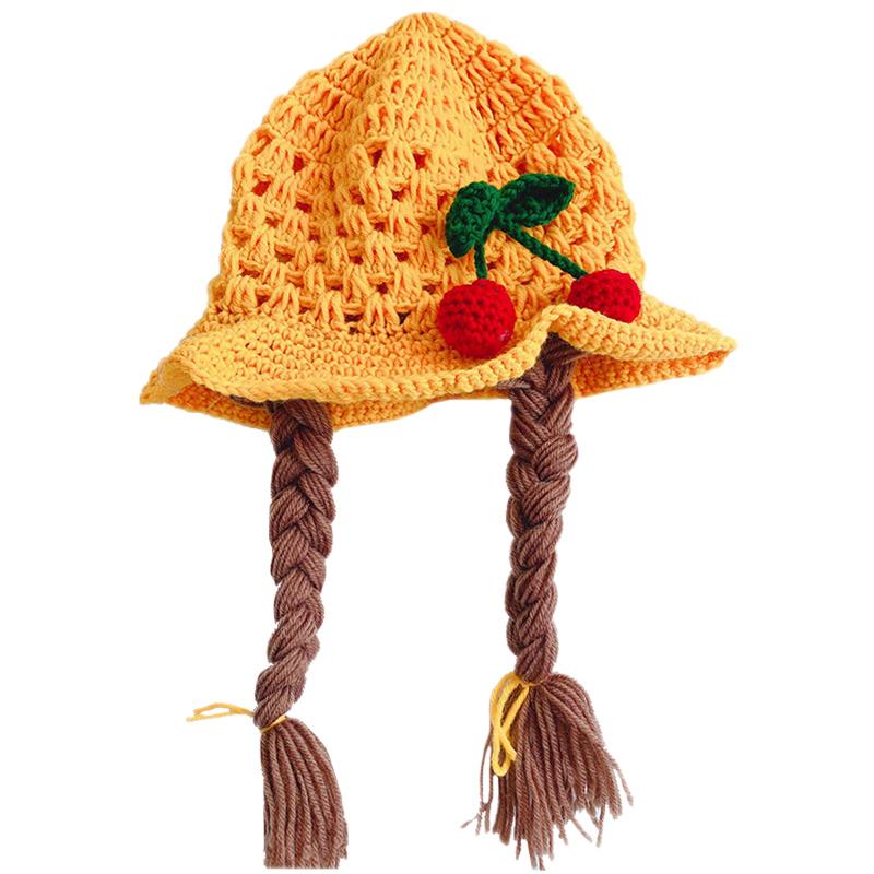 Winter Warm Girls Baby Cute Handmade Twist Ear Protection Wool Hat Children Children Clothing Headwear Cap 2-4Y