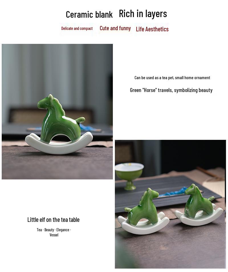 Ceramic Green Wobbly Horse Tea Pet Ornament for Home Decor