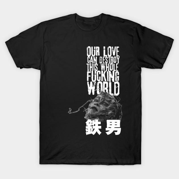 Men Black Print T-shirt Tetsuo The Iron Man Tribute No-Cut Transfer Paper Print Cotton Tshirt 4XL чёрный