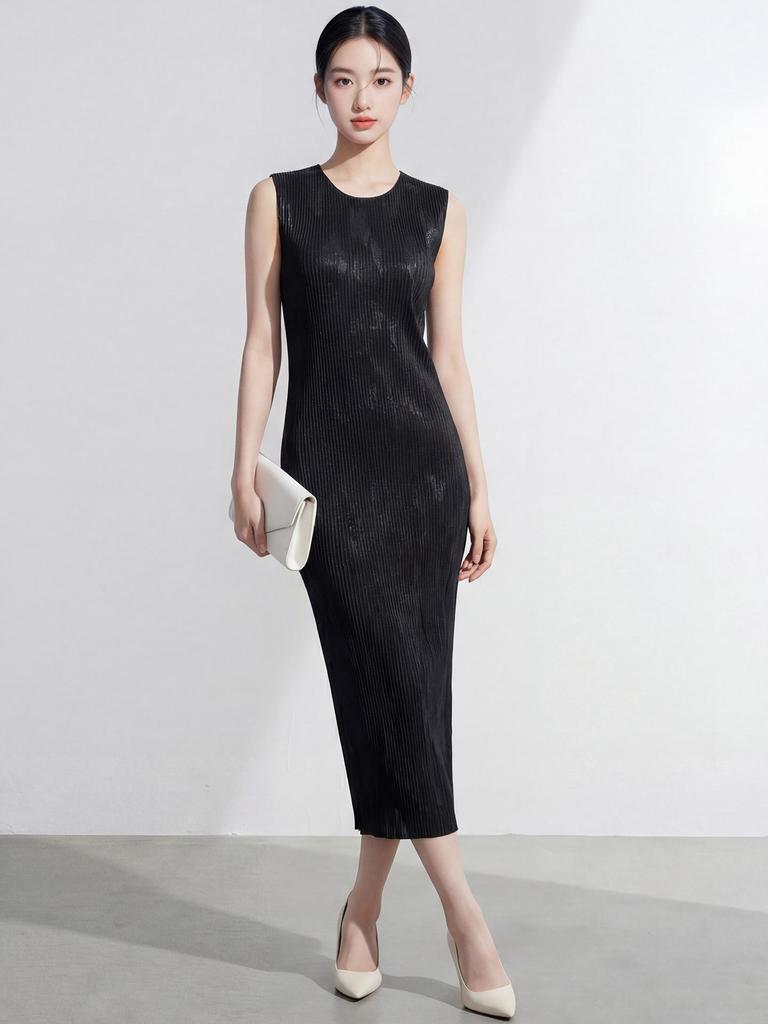 2026 Summer High-End Socialite Goddess Style Sleeveless Miyake Dress