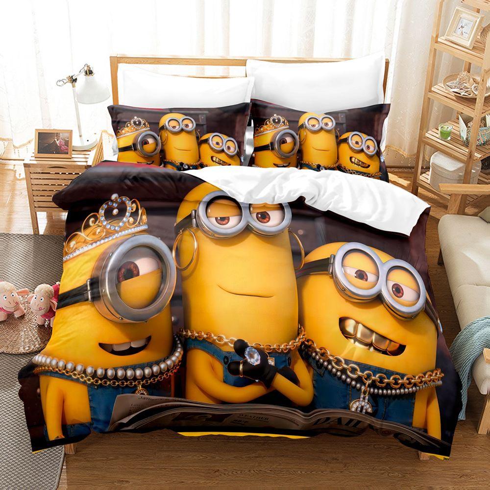 Juegos de Cama de Dibujos Animados Exquisito Juego de Suministros para la Cama M-Minions Funda Nórdica Juego de Colcha para Cama Juego de Cama Regalo de Cumpleaños de Lujo