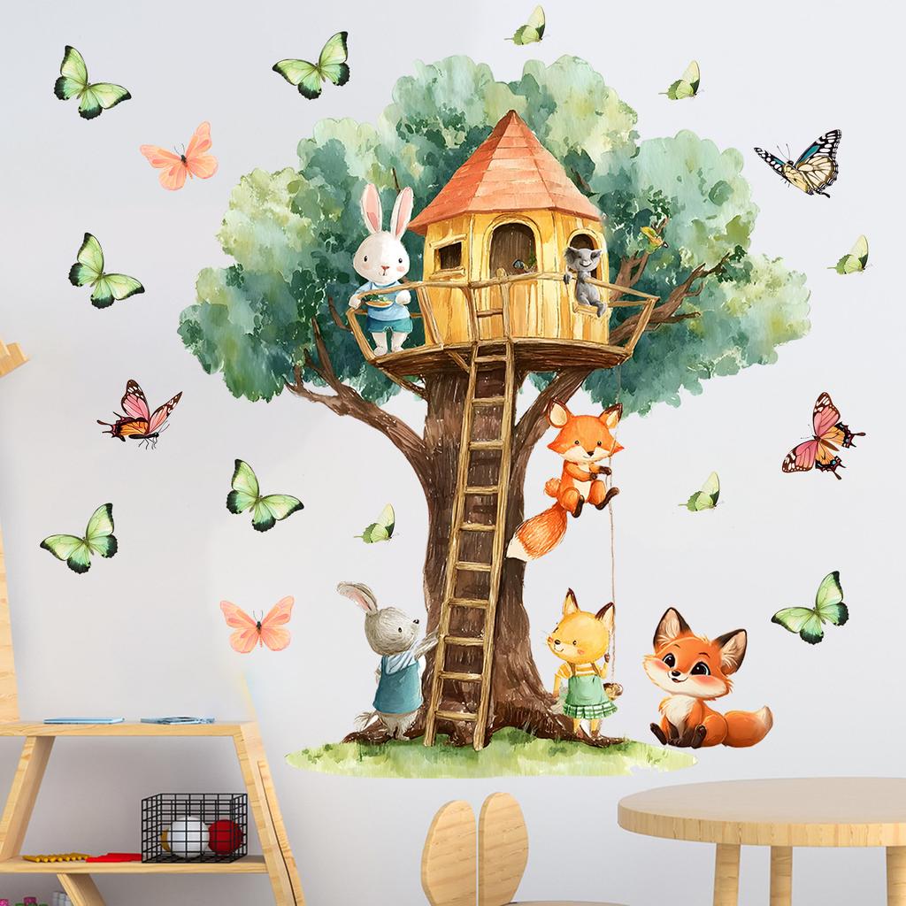 Forest Tree House Rabbit Fox Living Room Entrance Bedroom Stickers