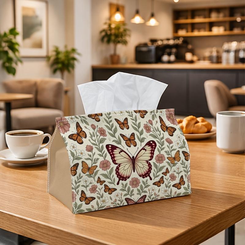 1pc Vintage Butterfly Art Tissue Box - Multi-functional Napkin Dispenser, Two Sizes Available Made of Durable Polyester, Decorated with Beige Brown So