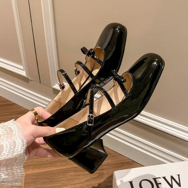 Fashion Women Marie Janes Shoes Square Toe Heeled Sandals Loafers Shoes Summer 2025 Trend Shallow Dress Pumps Elegant Zapatillas Mujer