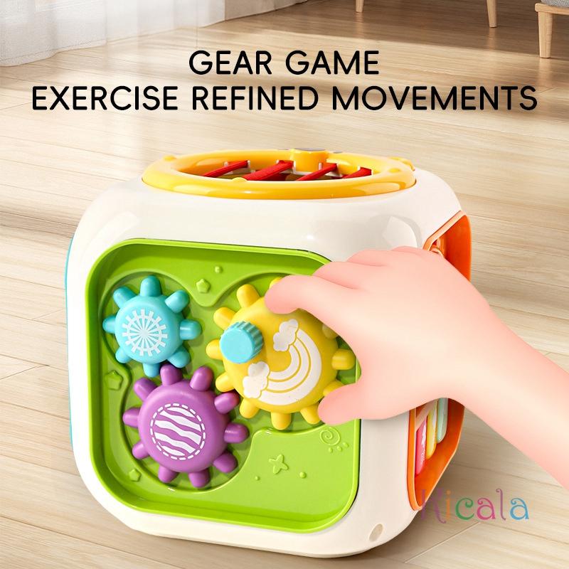 Baby Montessori Toys 6-in-1 Activity Cube Fishing Games Educational Toys Shape Sorter Music Learning Toys for Infants Toddlers