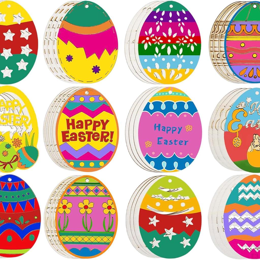 Påskägg Träskivor Hängande Ornament Kreativt DIY Hantverk för Barn Vuxna Dekorationer