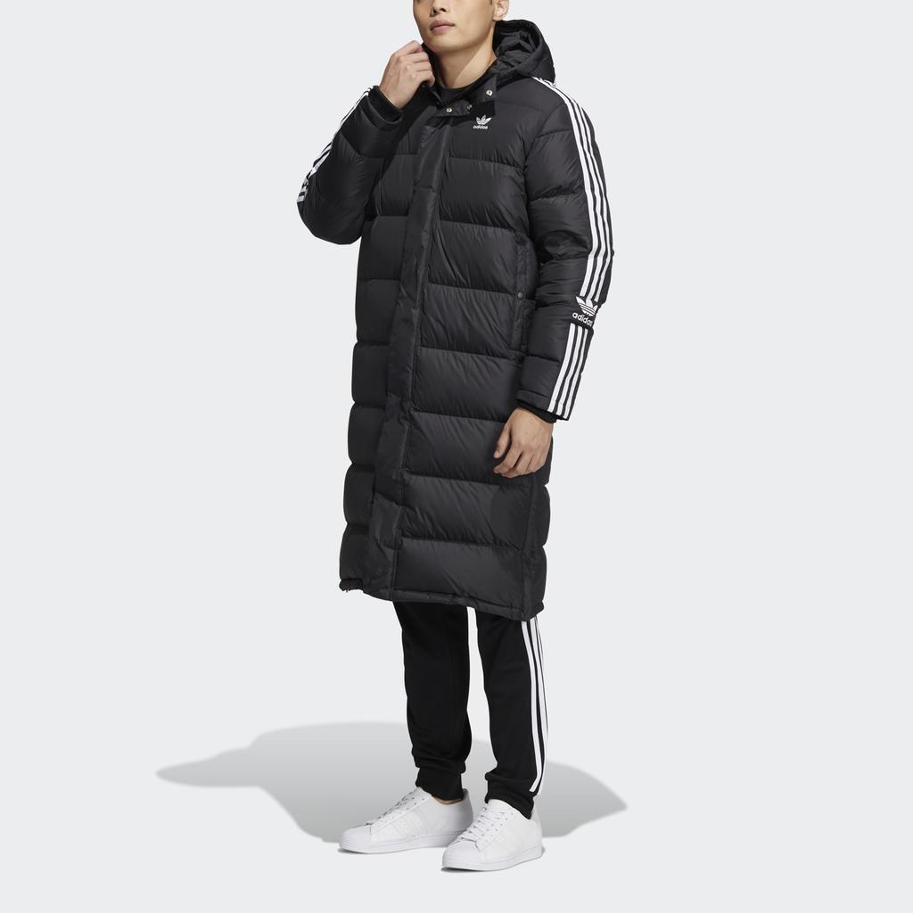 Adidas Originals Long Down Jacket With Side Stripe Logo Print Men Outerwear Black HI4658