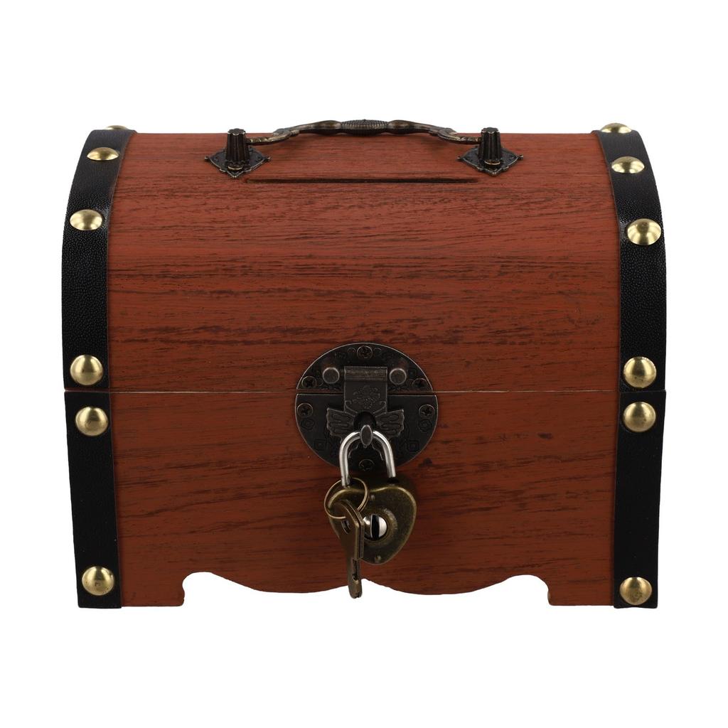 Decorative Storage Coin Box Piggy Bank Wooden Treasure Chest