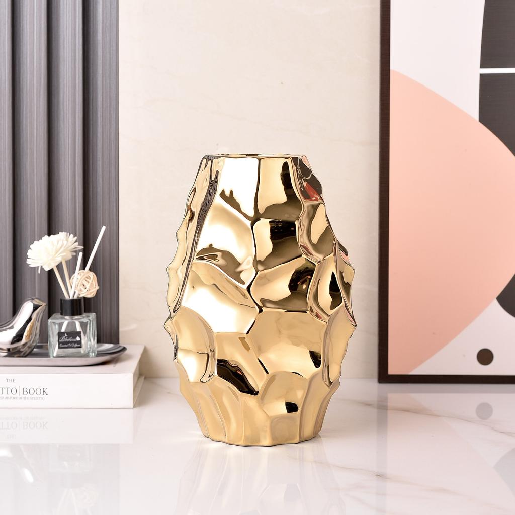 Simple Modern Fashion Electroplating Gold and Silver Ceramic Vase Home Soft Decorative Crafts Ornaments Living Room Ornaments