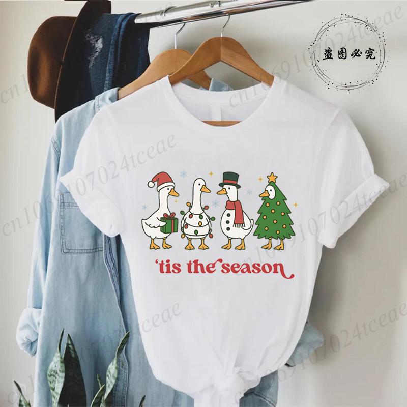 Fashion Funny Just A Goose Duck Xmas Print Tshirt Unisex Short Sleeve Tshirts Christmas Goose Unisex Summer Unisexs Clothing
