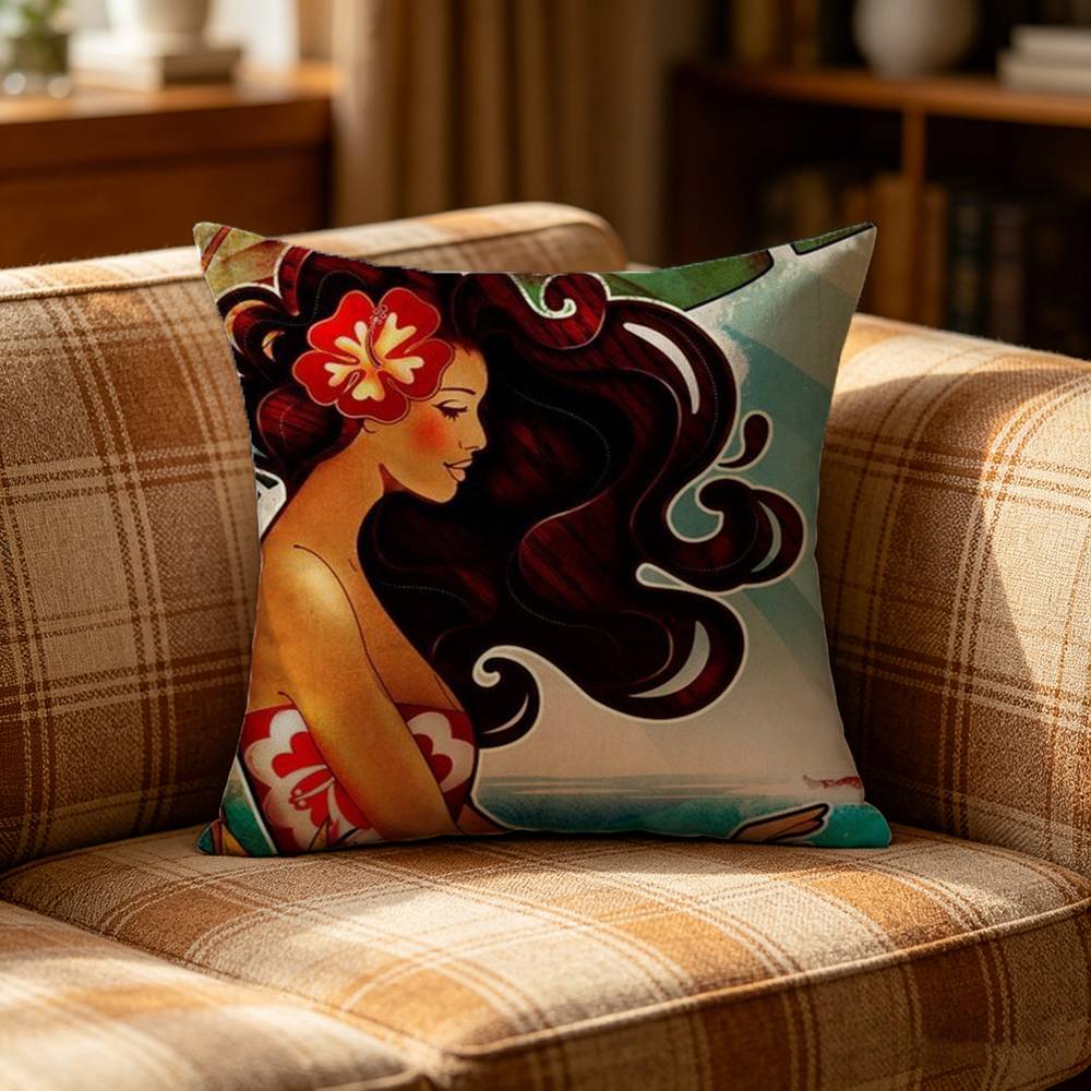 Hinano Tahiti Girl Polynesia Pillow Case Cushion Cover Throw Pillow Case For Car Sofa