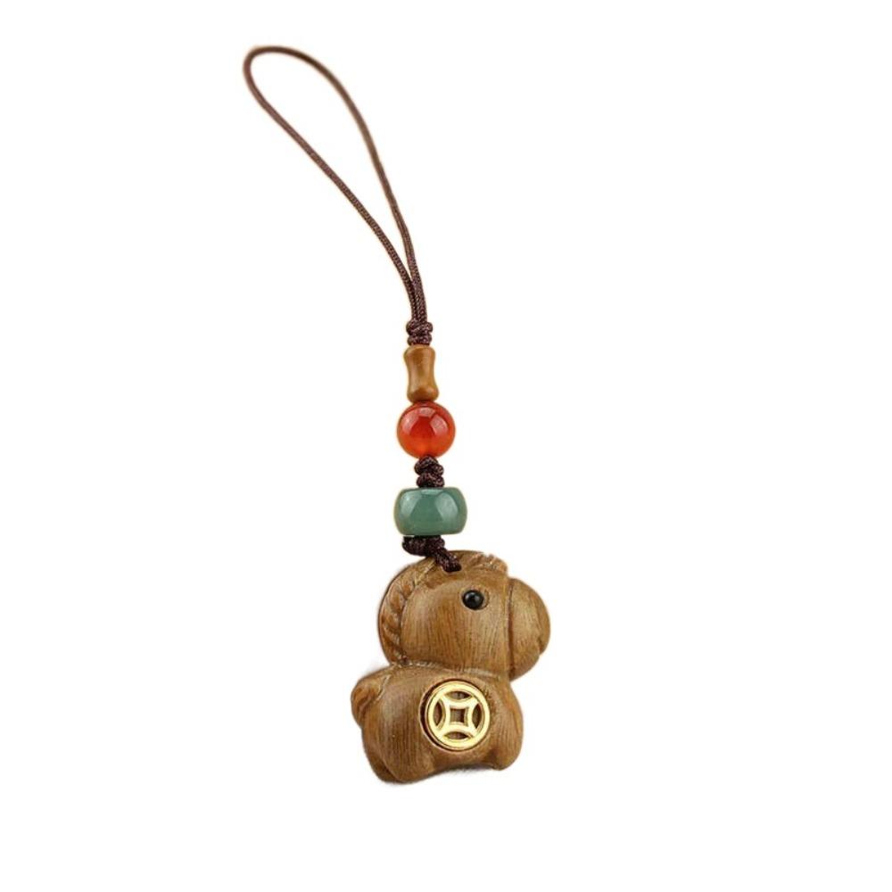 Retro Horse Mascot Keychain Cartoon Key Ring Chinese Style Wooden Horse Pendant Unisex