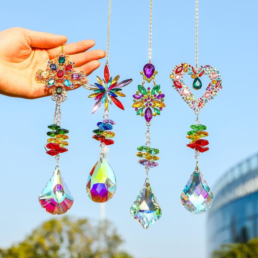 Colorful Crystal Suncatcher Hanging Rainbow Maker Prism Sun Catcher Ornament For Garden Window Outdoor Home Decor Chakra Pendant