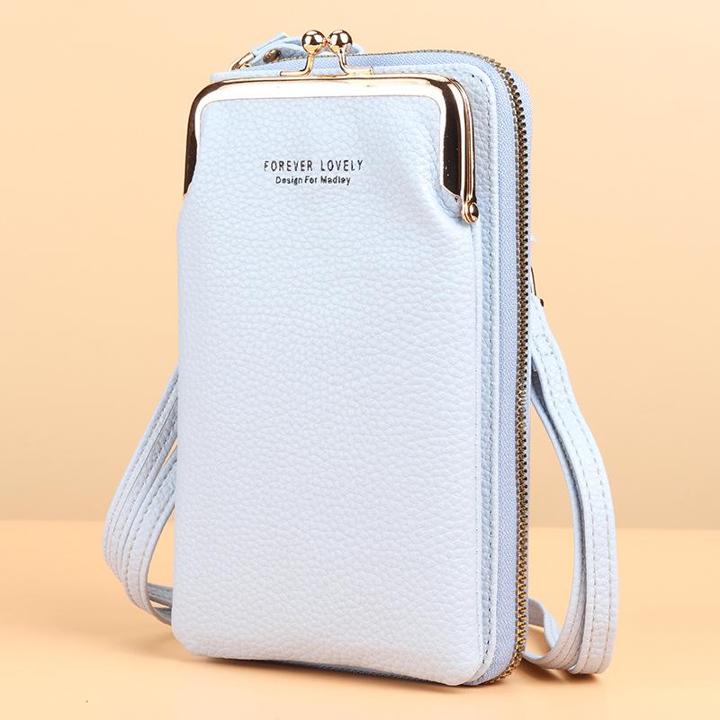 2022 Lychee Grain Solid Color Crossbody Shoulder Bag for Women - Korean Fashion Mobile Phone and Wallet Holder
