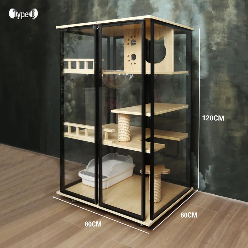 Transparent Three-Layer Luxury Indoor Cat Villa with Spacious Wood Design