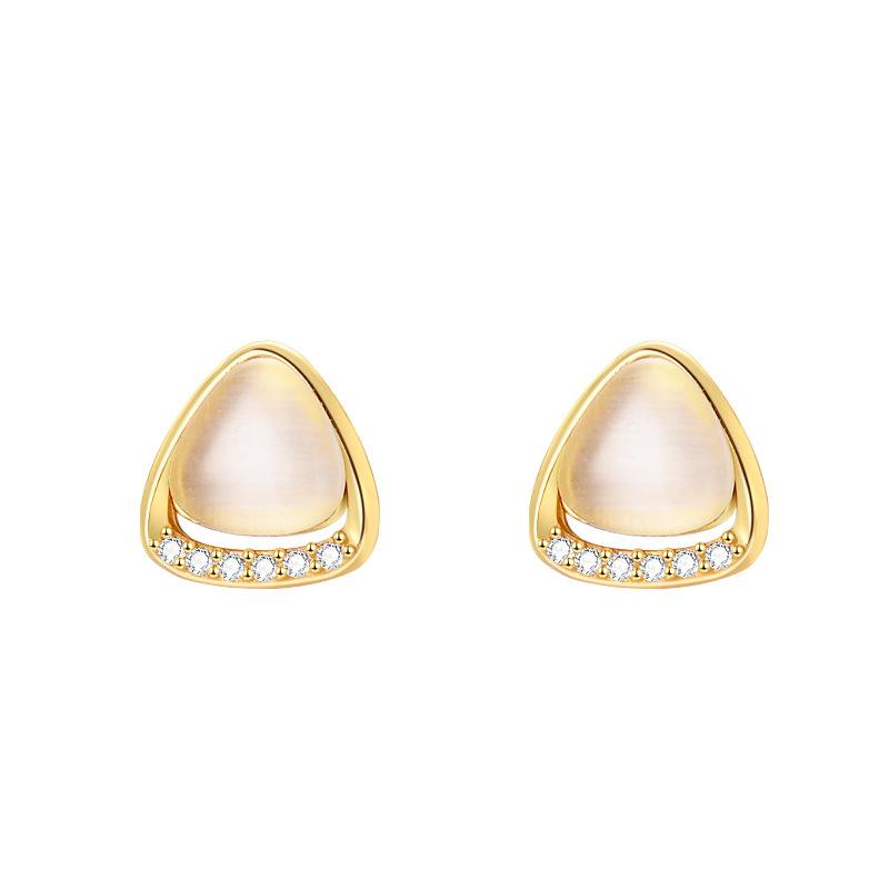 Korean Version Basic Simple Triangle Cat Eye Stud Earrings New Trendy Autumn and Winter Versatile Style