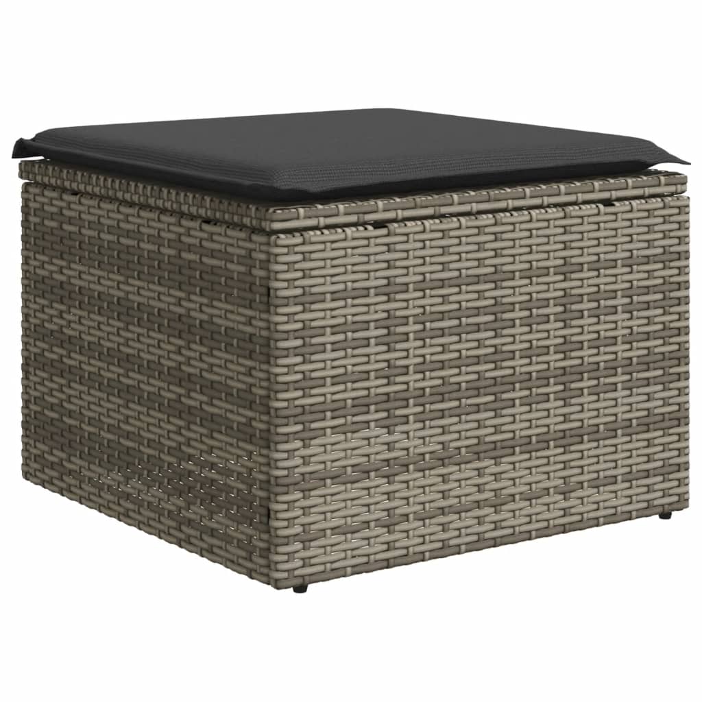 Gartenhocker mit Polster Grau 55x55x37 cm Poly-Rattan