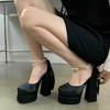 Fashion 2025 Women'S Summer Fashion Waterproof Square Head Hollow Thick Heel Bao Head Hate Sky High Satin High Heels Catwalk Sandals