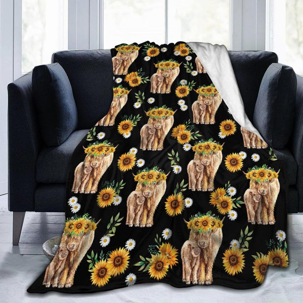 Sunflower Heights Cattle Digital-printed Polyester Bedroom Velvet Flannel Soft Sofa Cover Blanket Fleece Soft Sofa Cover