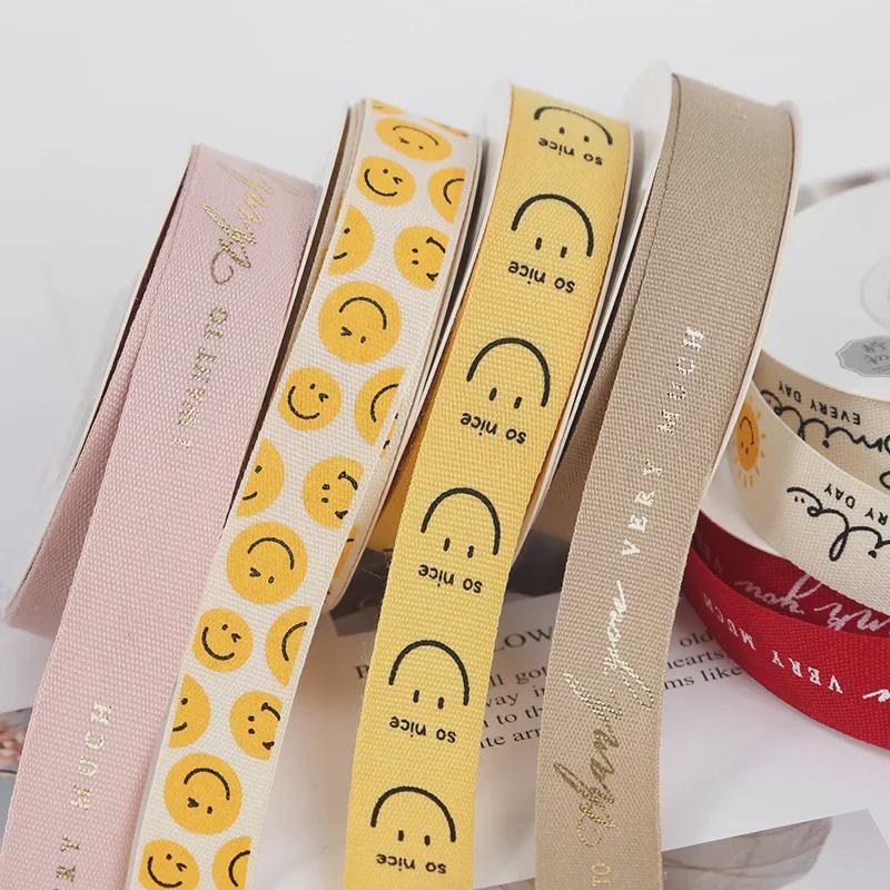 Gold-Stamped Cotton Ribbon for DIY Bows and Holiday Packaging