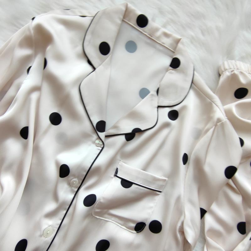 Premium French Polka Dot Long-Sleeved Pajamas Women'S Spring And Summer Lazy Style Loungewear Set