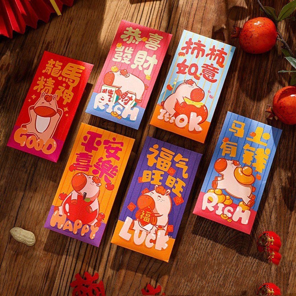 6pcs 2026 Horse Year New Year Red Envelopes Cartoon Red Pockets  Celebration Event