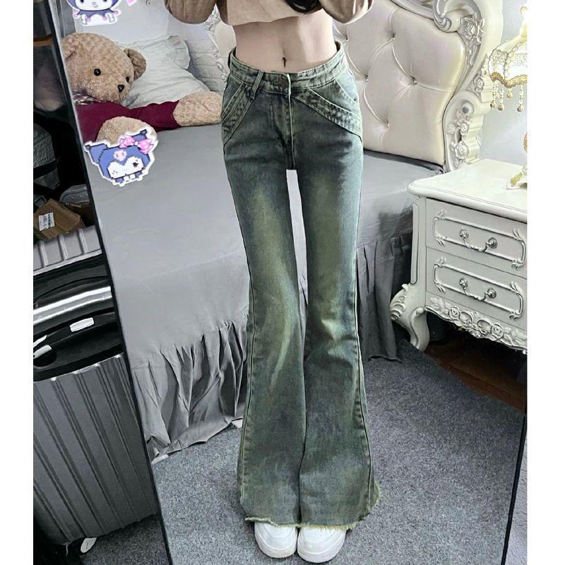 2024 Retro Slim Flare Jeans: High & Low Waist Horseshoe Design