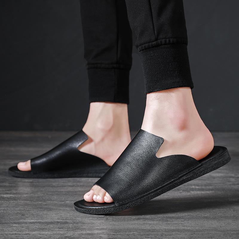 Soft Leather Slippers For Men 2024 Summer New Style Comfortable Outdoor Brown Sandals Genuine Leather Trend Mens Beach Shoes