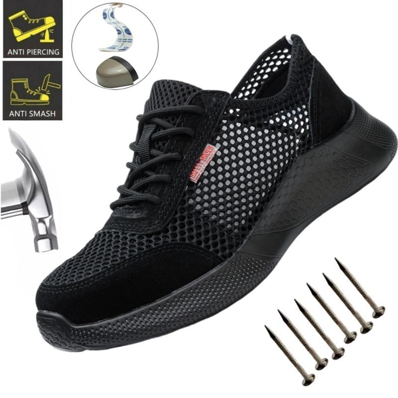 Hollow Out Summer Work Safety Shoes For Men Soft Sole Lightweight Protective Work Sneakers Men Outside Work Footwear