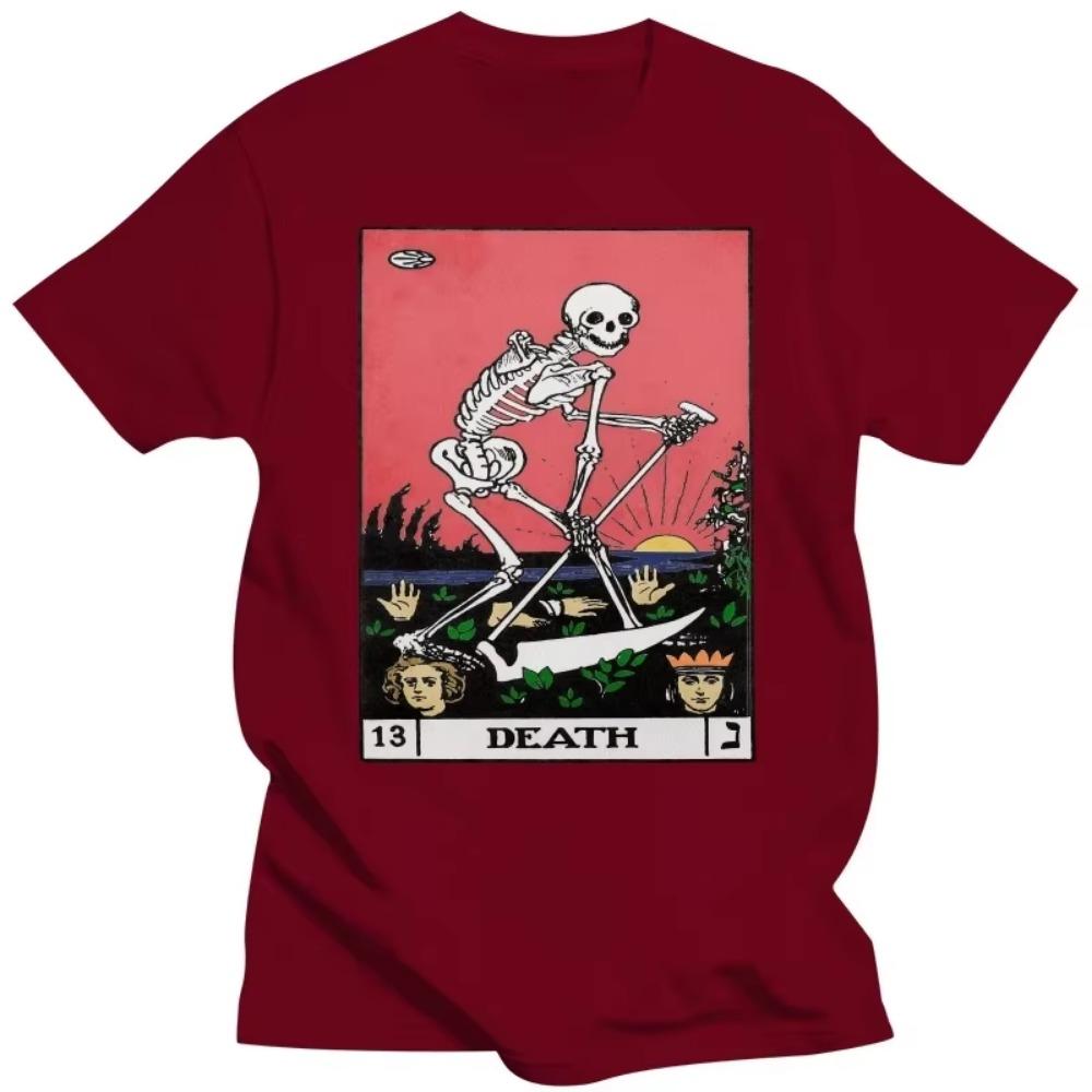 Handsome Mens Death Tarot T-shirt Short-Sleeve Cotton Tshirt Major Arcana Halloween Spooky Skeleton Creepy Tees Shirt Apparel