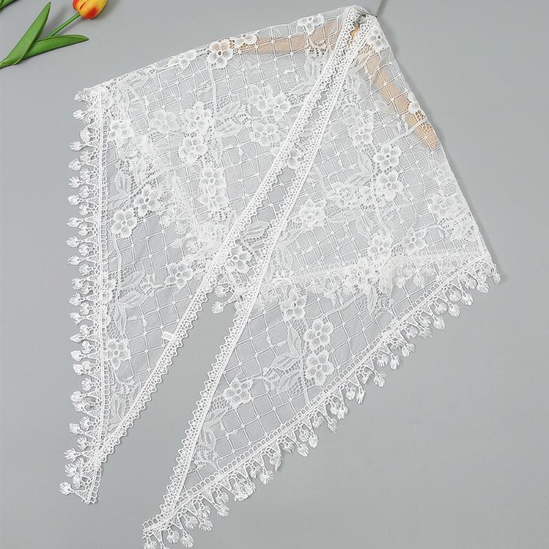 Spring and summer new floral lace plaid triangle towel, classic hollow solid color triangle towel for women