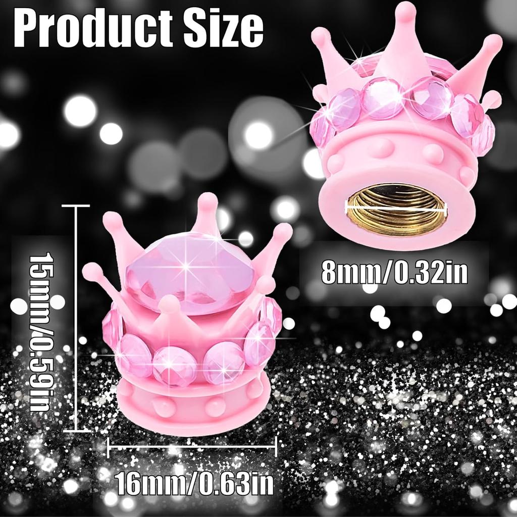 4PCS Crown Bling Tire Stem Valve Caps, Crystal Diamond Car Wheel Tire Valve Caps Universal Copper Core Stem Covers for Cars, SUV, Trucks, Bikes,