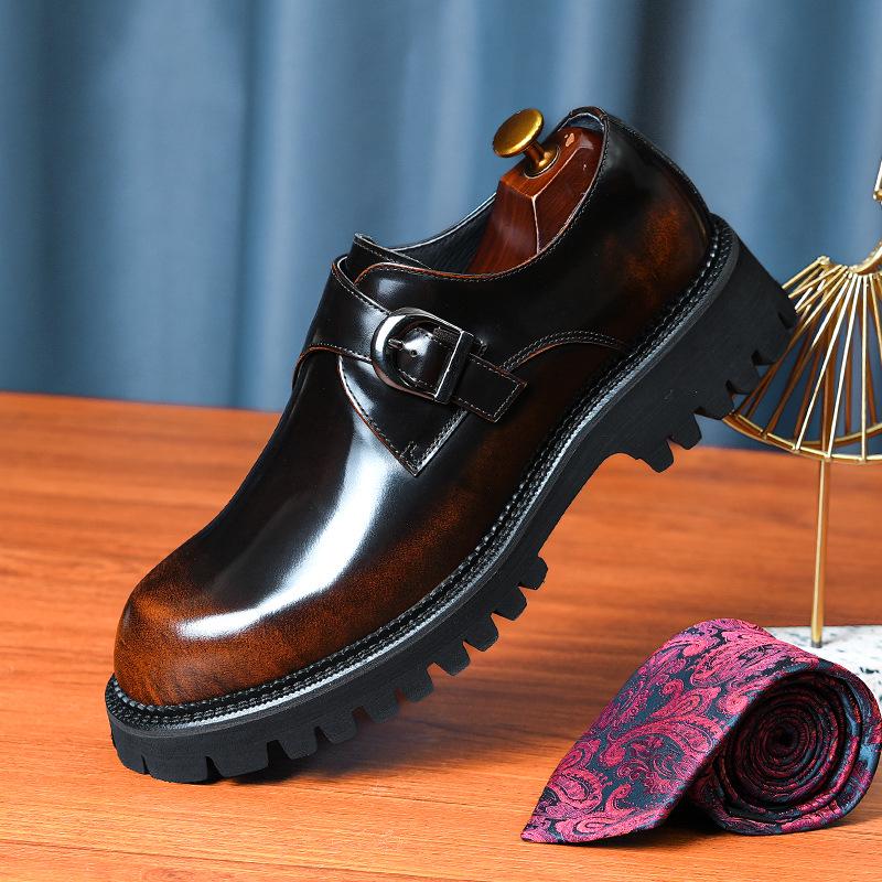 

[Большая распродажа] Мужские большие блестящие официальные туфли — натуральная кожа, британский стиль, толстая подошва, увеличивают рост и сделаны вручную 41 кофейный