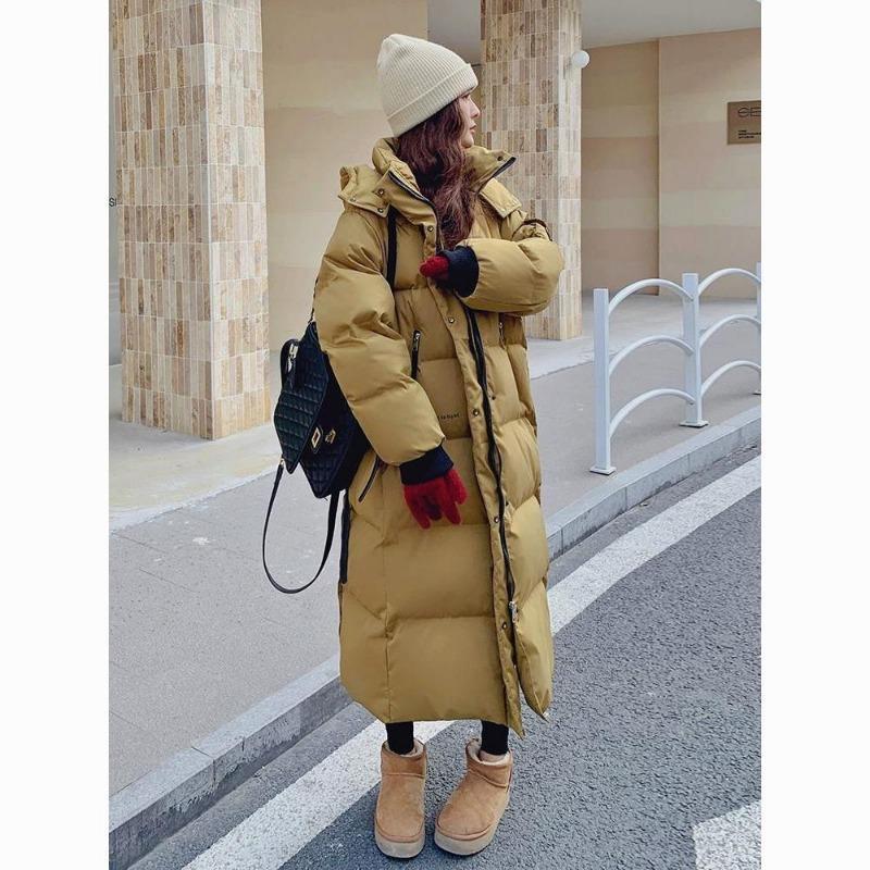 Fashionable and Thickened Red Long Padded Jacket for Women, Winter Outwear Coat with Bread Service Style
