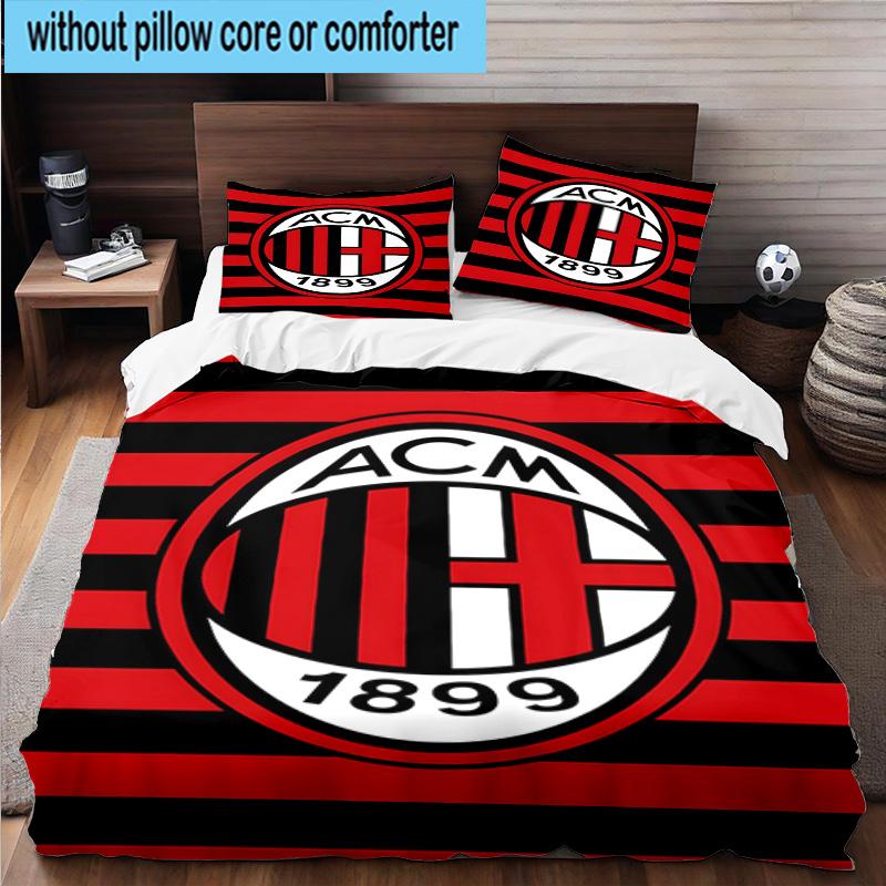 3pcs Milan Football Club Printed Bedding Set Duvet Cover Closure Includes 1 Duvet Cover & 2 Pillowcases Bedding Sets Home Decor Gifts