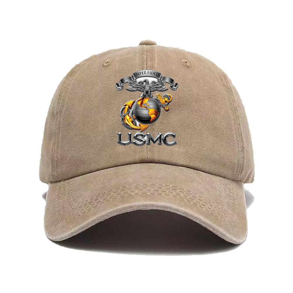 Leisure Multifunctional Usmc Printed Washed Baseball Cap, Suitable For Golf, Casual Wear, And Outdoor Activities, Neutral Golf