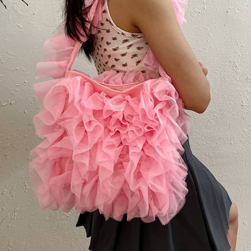 Lace Soft Sheer Ruffle Shoulder Bag For Daily Casual Women