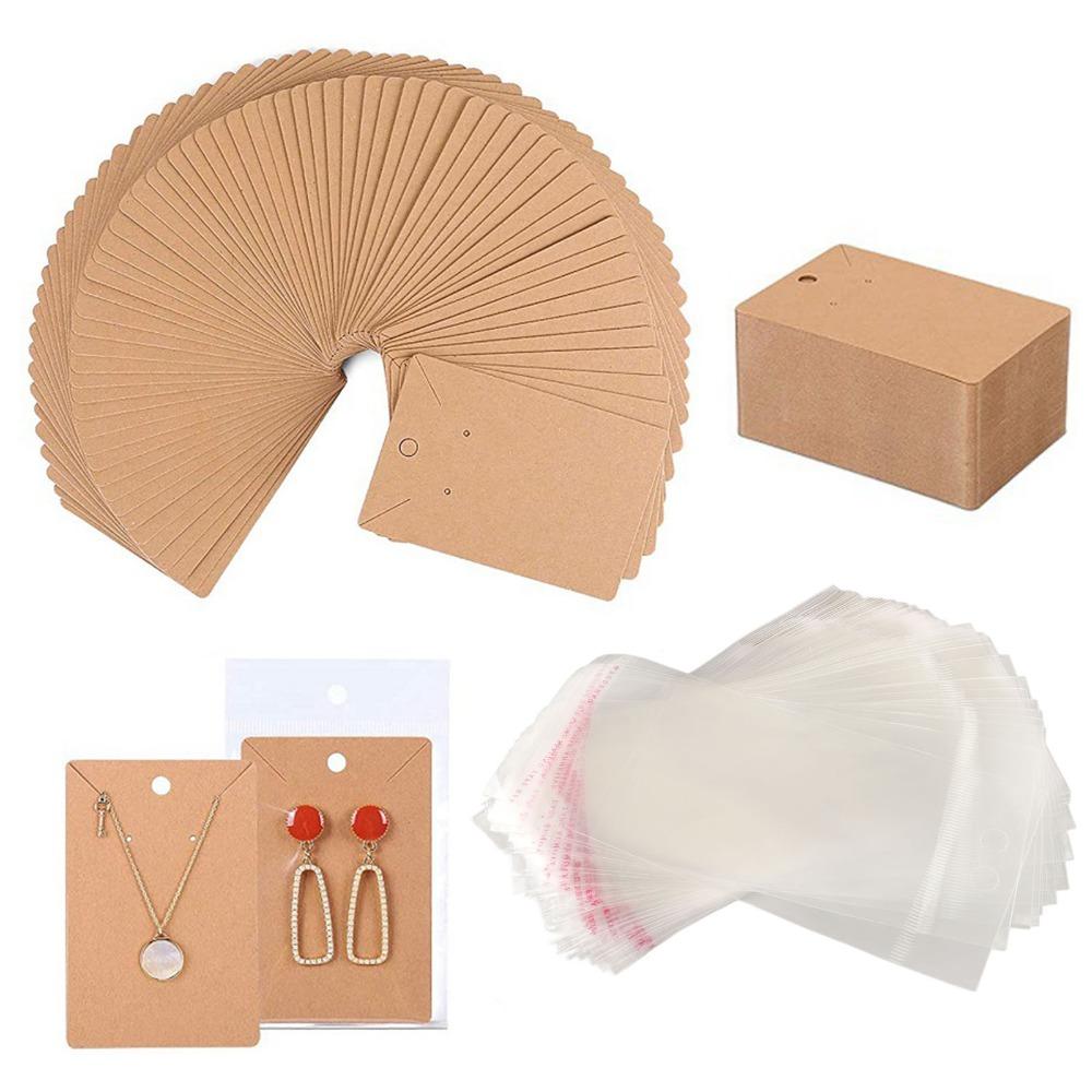 100pcs Kraft Paper Jewelry Display Cards Hanging Holes Keychain Display Cards  Jewelry Making