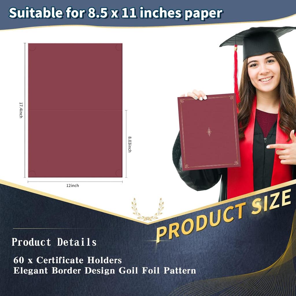 Panelee 60 Pcs Certificate Holders with Gold Foil Border Diploma Holder Diploma Cover Certificate Folders Certificate Covers for Letter Size 8.5 x 11