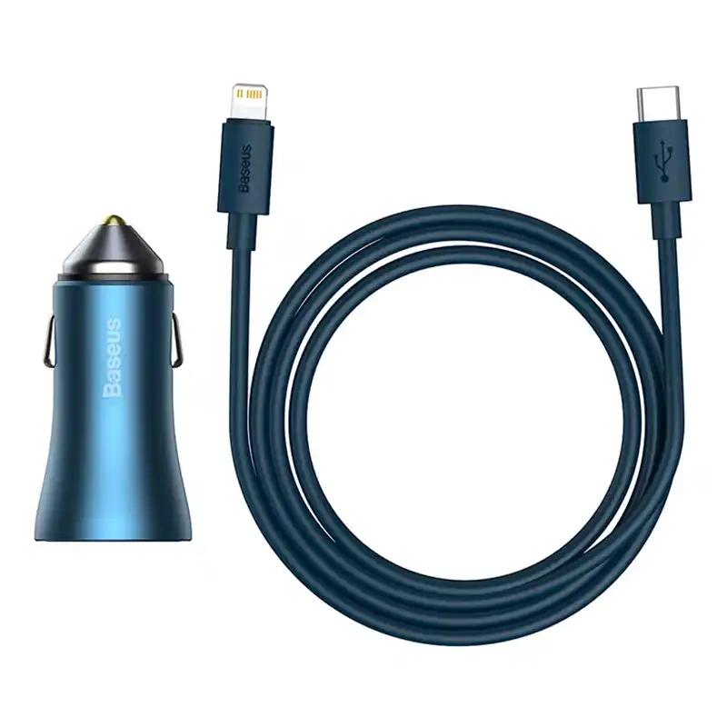 Billaddare Baseus Golden Contactor Pro, Usb + Usb-C, Qc4.0+, Pd, Scp, 40W (Blå) + Kabel USB-C till Lightning 1M (Blå)