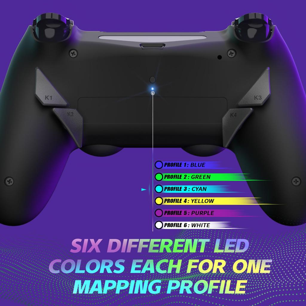 EXtremeRate Dawn-versjon Remap-sett for PS4 Slim Pro-kontroller med 6 tilpassbare kartlegginger, nydesignet ensfarget bakskall og 4 bakknapper