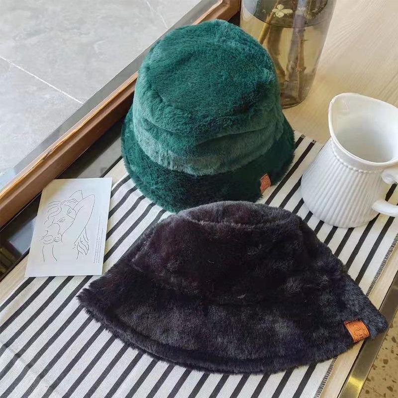 Hat female autumn and winter sweet and cute imitation fur barrel leopard print plush fisherman warm thickened basin hat tide