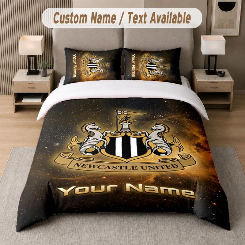 Custom Bedding Set Newcastle United FC Pattern, Print Name Text 1 Duvet Cover Plus 2 Pillowcases Home Textile