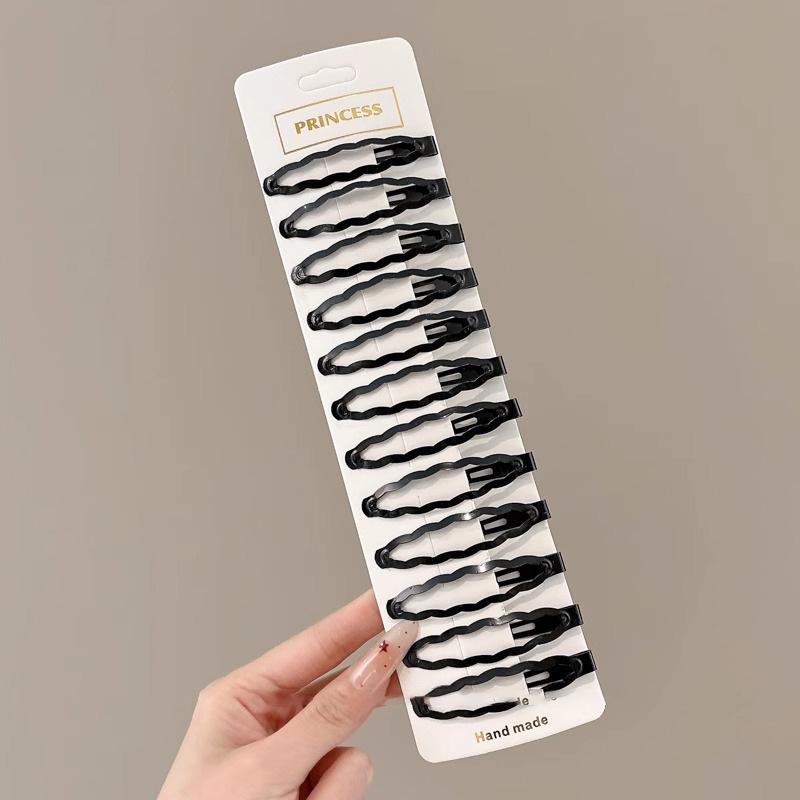 10/12Pcs Matte Black Geometric Hair Pins Star Wave Square Shape Hair Clips For Daily Hairstyling Bangs Fixing Hair Accessories
